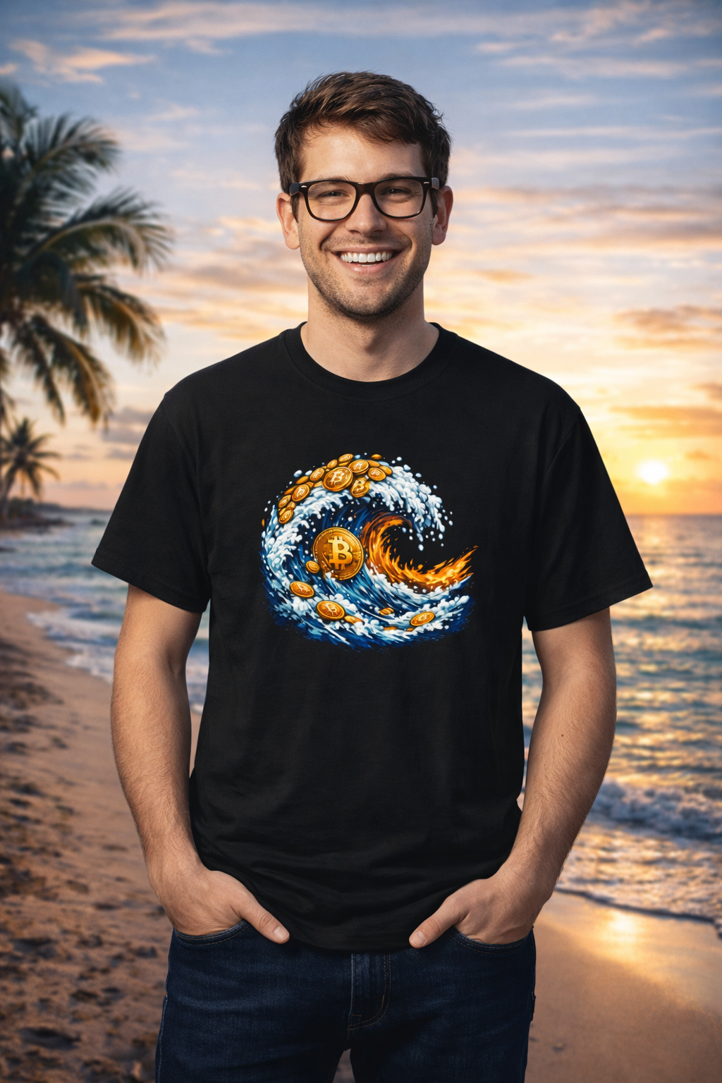 Bitcoin Tidal Wave T-Shirt | Futuristic Crypto Graphic Tee | Bitcoin Art Shirt | Crypto Gift for Him | 12 colors - 100% cotton