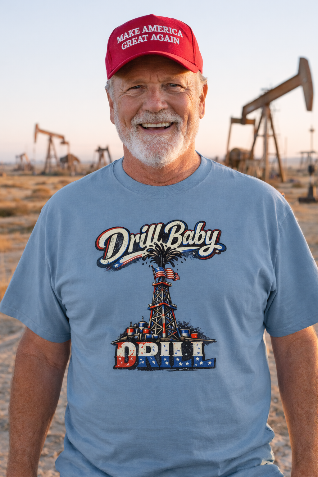 Drill Baby Drill Patriotic Oilfield T-Shirt | MAGA Energy Independence Shirt | Pro Oil & Gas USA Graphic Tee | 8 colors - 100% cotton