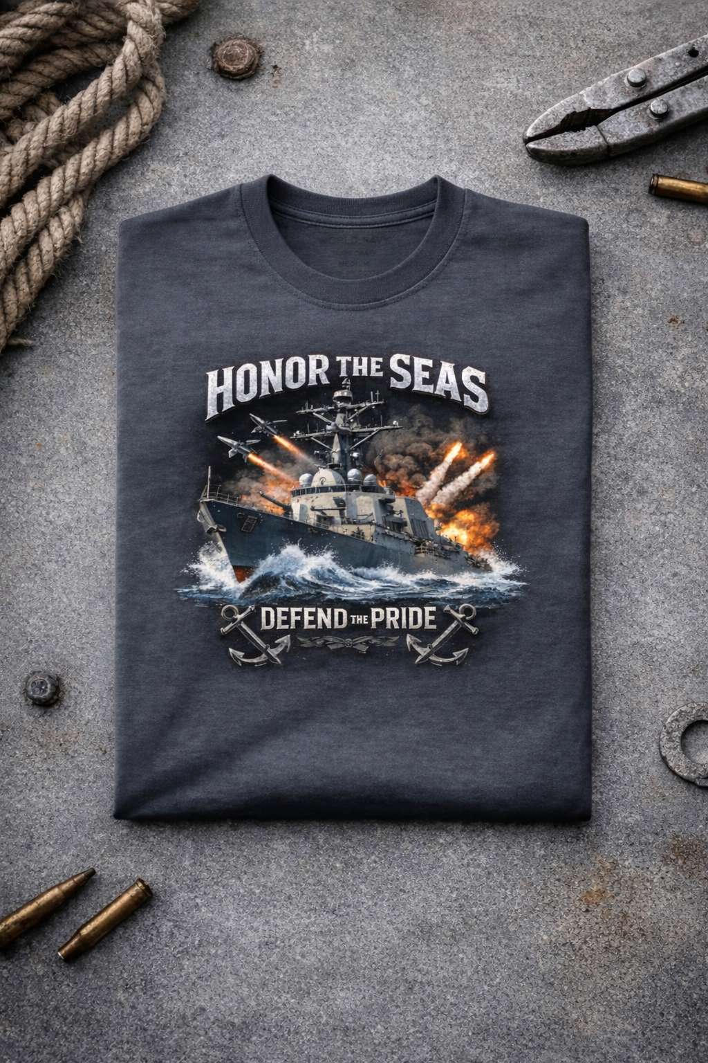 Honor the Seas ship graphic T-shirt | Navy battleship, defend the pride | 2 colors - 100% cotton