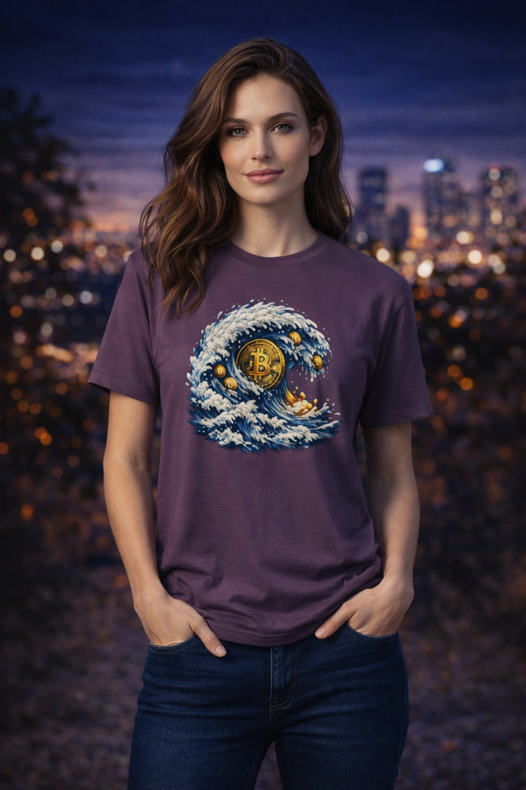 Bitcoin Tidal Wave T-Shirt | Futuristic Crypto Graphic Tee | Bitcoin Art Shirt | Crypto Gift | 12 colors - 100% cotton