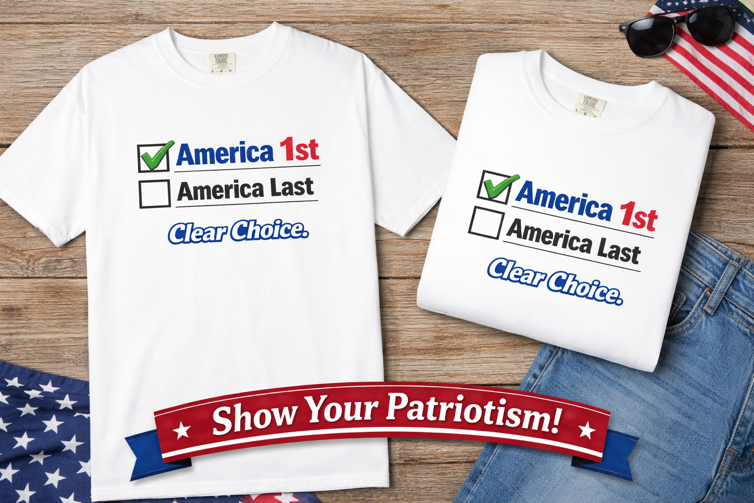 Clear Choice Patriotic Shirt | America 1st Checked Tee | Bold Freedom T-Shirt | Patriotic Gift | USA Pride Apparel | 5 colors - 100% cotton