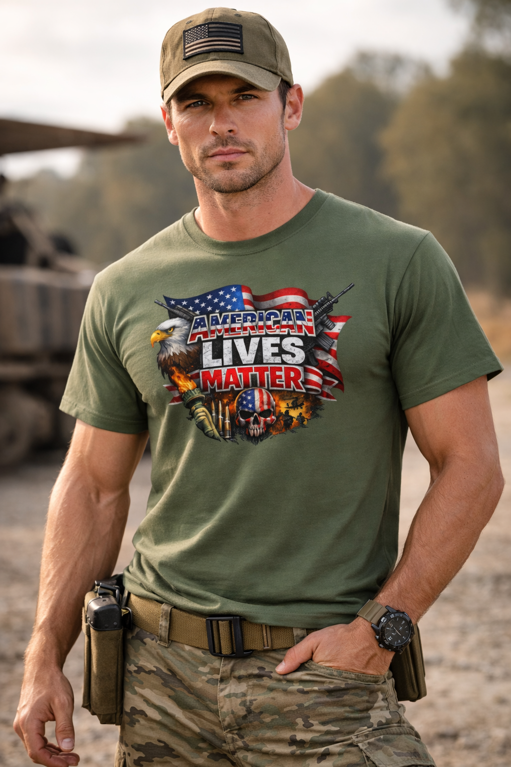 American Lives Matter Patriotic T-Shirt | Military Style USA Freedom Shirt | Veteran Support Tee | 7 colors - 100% cotton