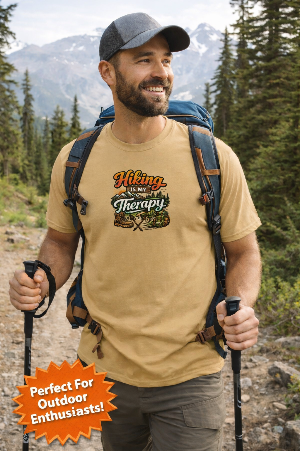 Hiking Is My Therapy Shirt | Funny Hiking T-Shirt | Outdoor Lover Gift | Nature Adventure Tee | Hiker Trail Shirt | 7 colors - 100% cotton