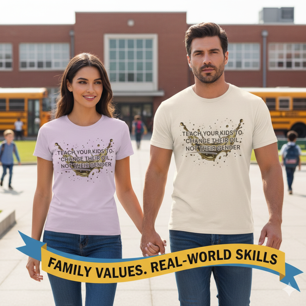 Teach Your Kids To Change Their Oil, Not Gender Tee | Conservative Parenting Shirt | Mom & Dad Values Gift | 7 colors - 100% cotton
