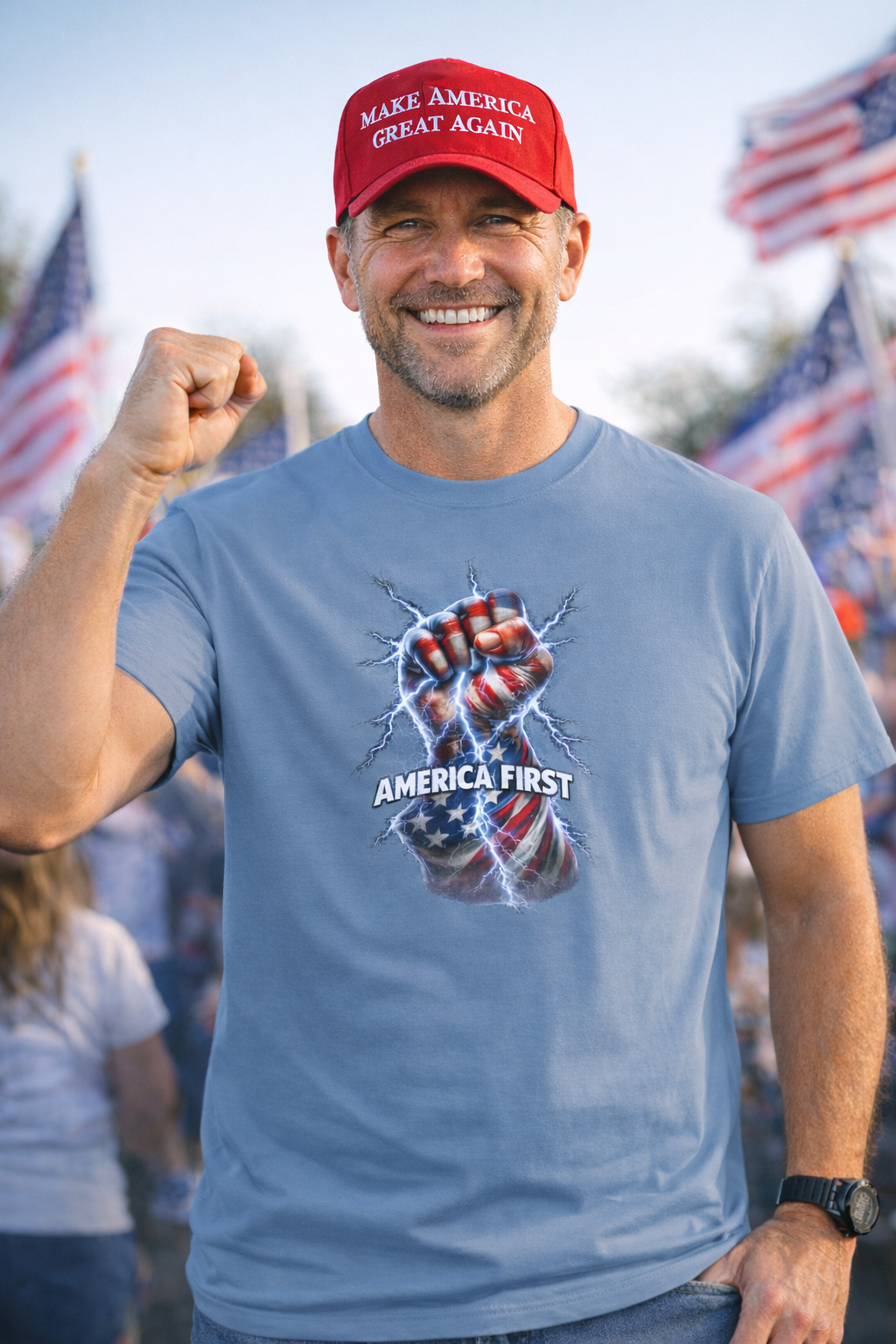 America First Patriotic T-Shirt | MAGA Supporter Graphic Tee | Pro America Political Apparel | 4 colors - 100% cotton