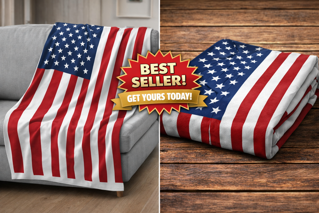 American Flag Throw Blanket | Red White Blue Patriotic USA Couch Throw | Military Gift | July 4th Decor | USA Flag Blanket 50" x 60"