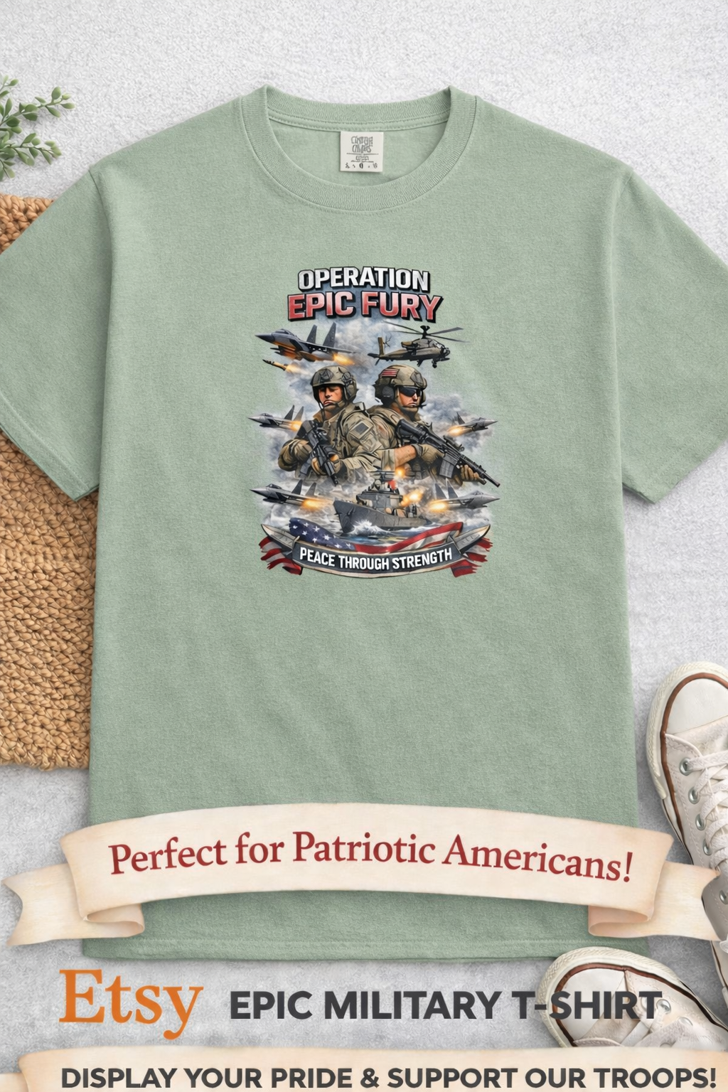 Operation Epic Fury, Peace Through Strength Tee | Patriotic Military Power Shirt |  7 colors - 100% cotton