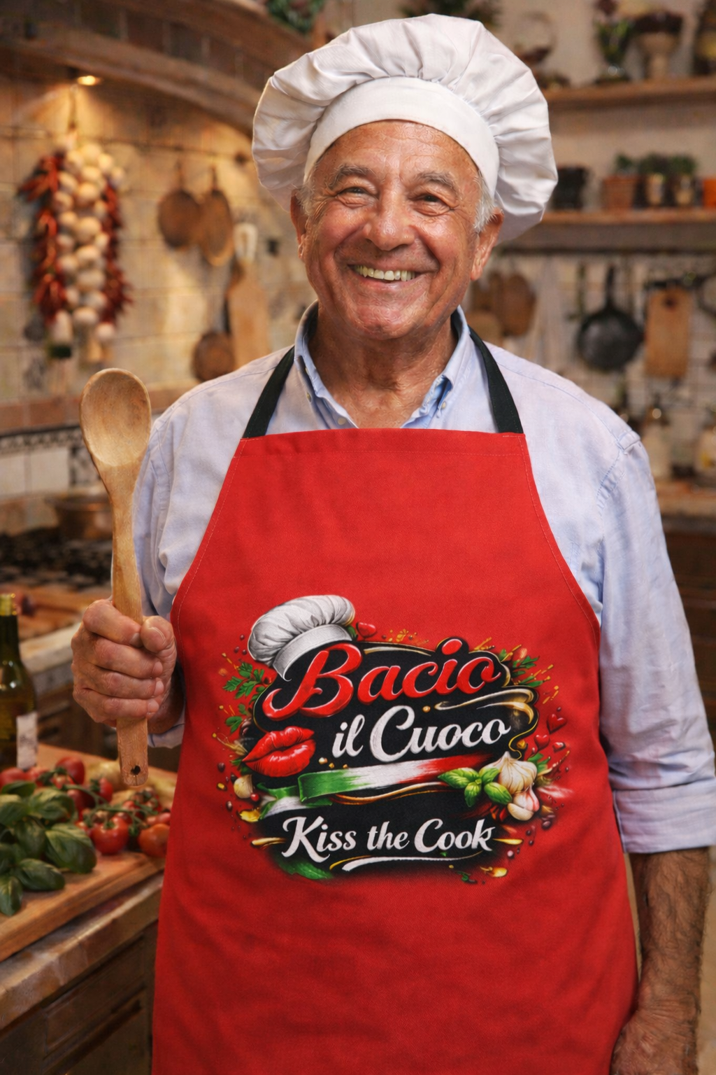 Bacio il Cuoco Apron | Kiss the Cook Italian Apron | Funny Italian Chef Apron | Gift for Nonno or Nonna | Kitchen Gift