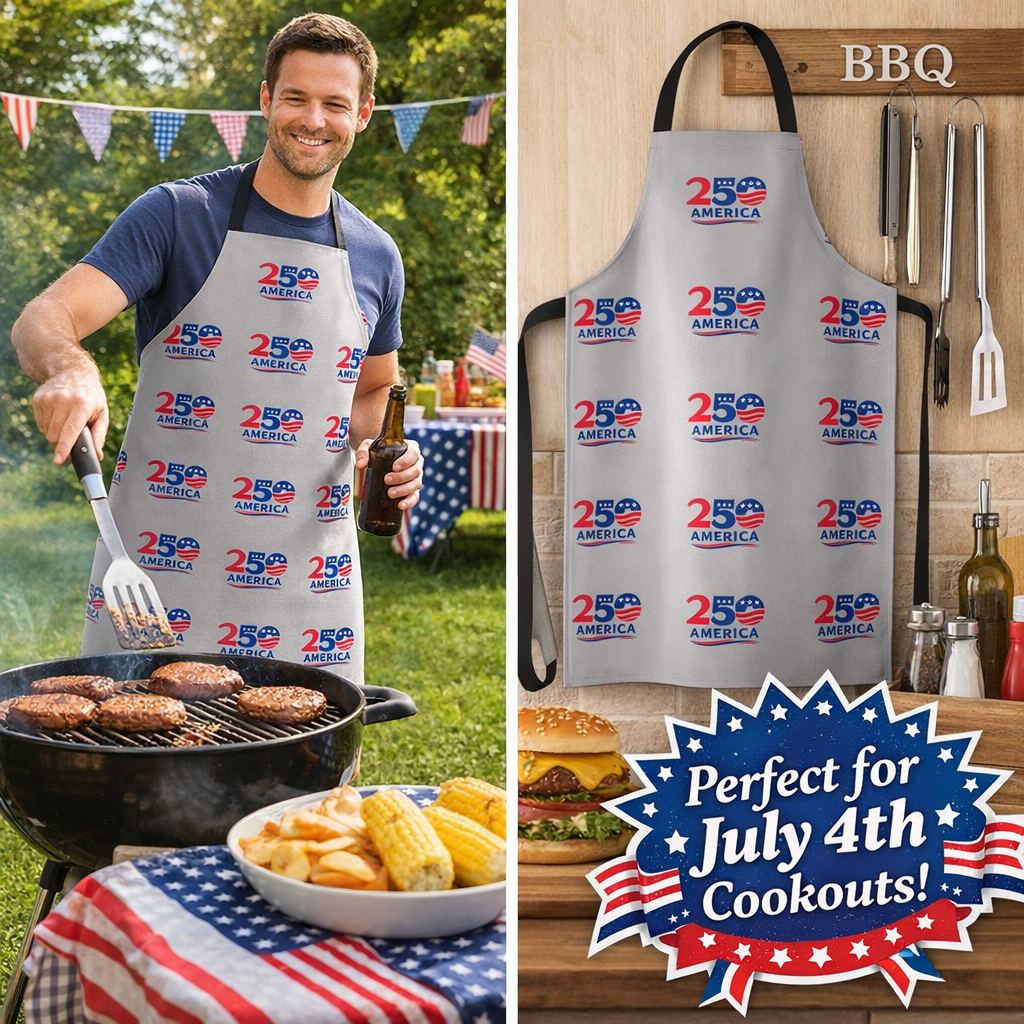 BBQ Apron to help Celebrate America's 250th in Style while Grilling , Cooking or Hosting your next Backyard BBQ | One size: 31.5" x 25.6"
