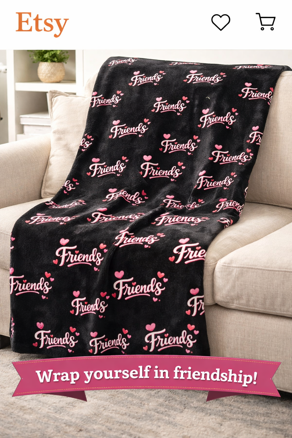 Friends Blanket | Cozy Friendship Throw Blanket with Hearts | Cute Best Friend Gift | Friendship Gift Idea | 3 sizes