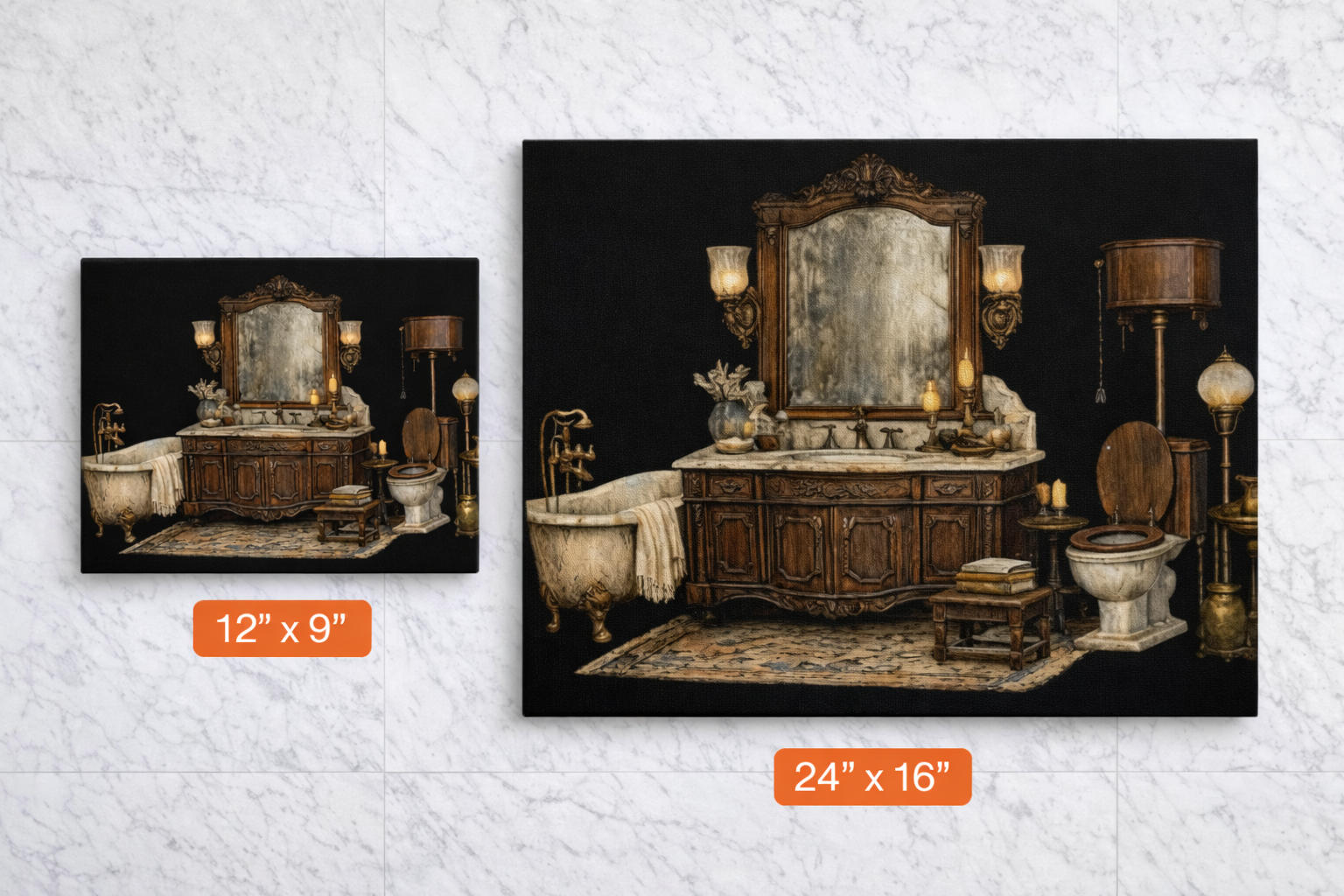 Antique Bathroom Canvas Art | Vintage Clawfoot Tub Wall Art | Rustic Bathroom Decor | Farmhouse Bath Wall Canvas | Available in 2 Sizes