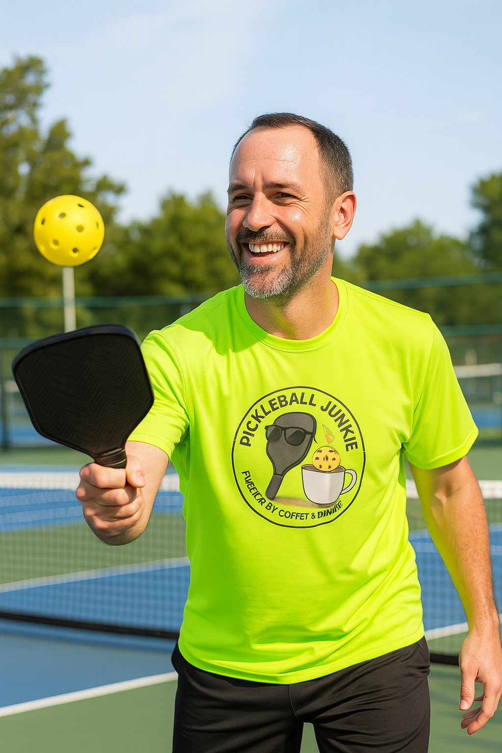 Pickleball Junkie Fueled by Coffee & Dinks T-shirt Tee | 7 colors - 100% polyester