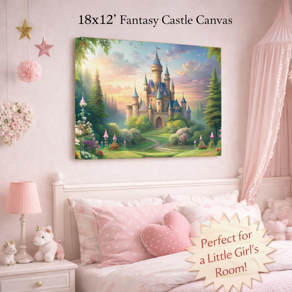 Fantasy Castle Wall Art for Girls Room | Princess Nursery Canvas | Fairytale Castle Wall Decor | Kids Bedroom Art | 2 Sizes Available
