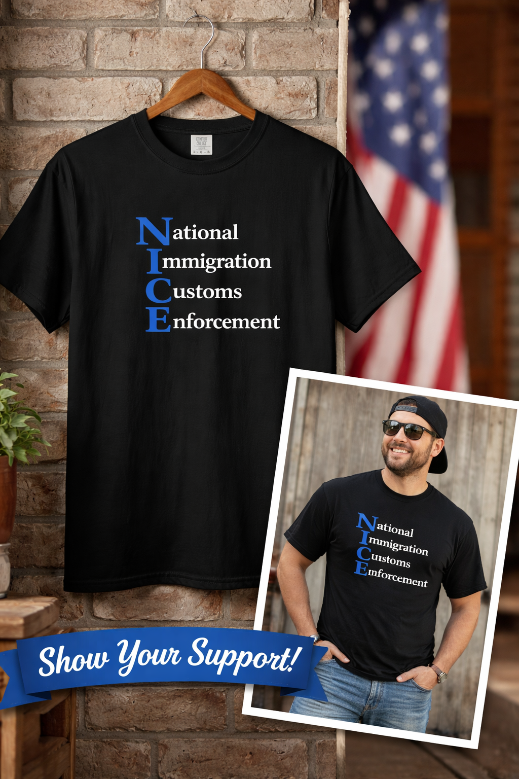 NICE design that subtly nods to ICE | Patriotic Law Enforcement Tee | Back the Blue Gift | Pro Ice Merch | 6 colors - 100% cotton