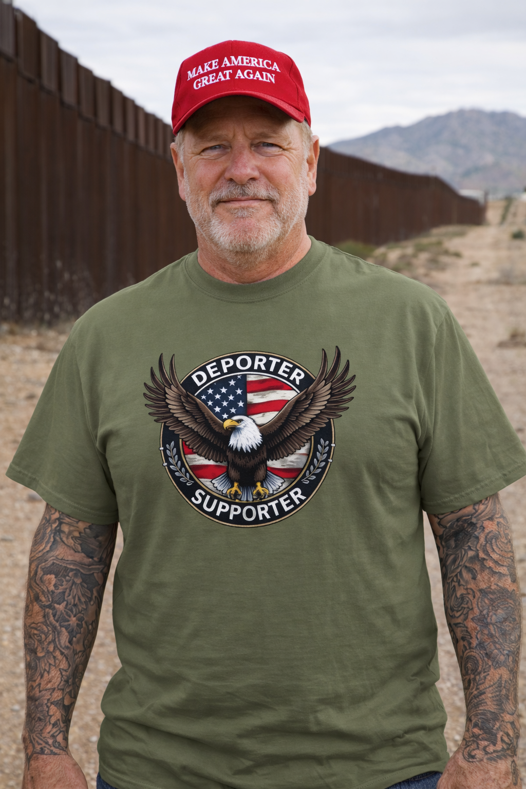 Deporter Supporter T-Shirt | Patriotic Eagle Border Wall Shirt | MAGA Immigration Graphic Tee | America First Shirt | 6 colors - 100% cotton