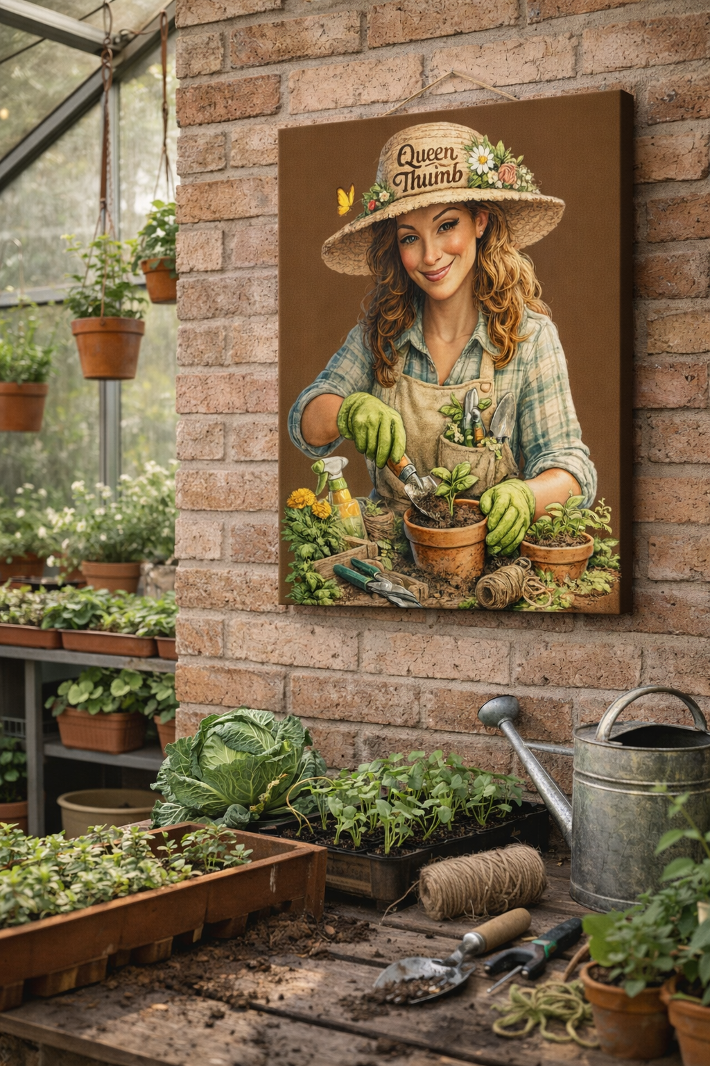 Queen Thumb Canvas Wall Art, Gardening Lady Canvas Print, Garden Lover Gift, Rustic Farmhouse Decor, Green Thumb Wall Decor