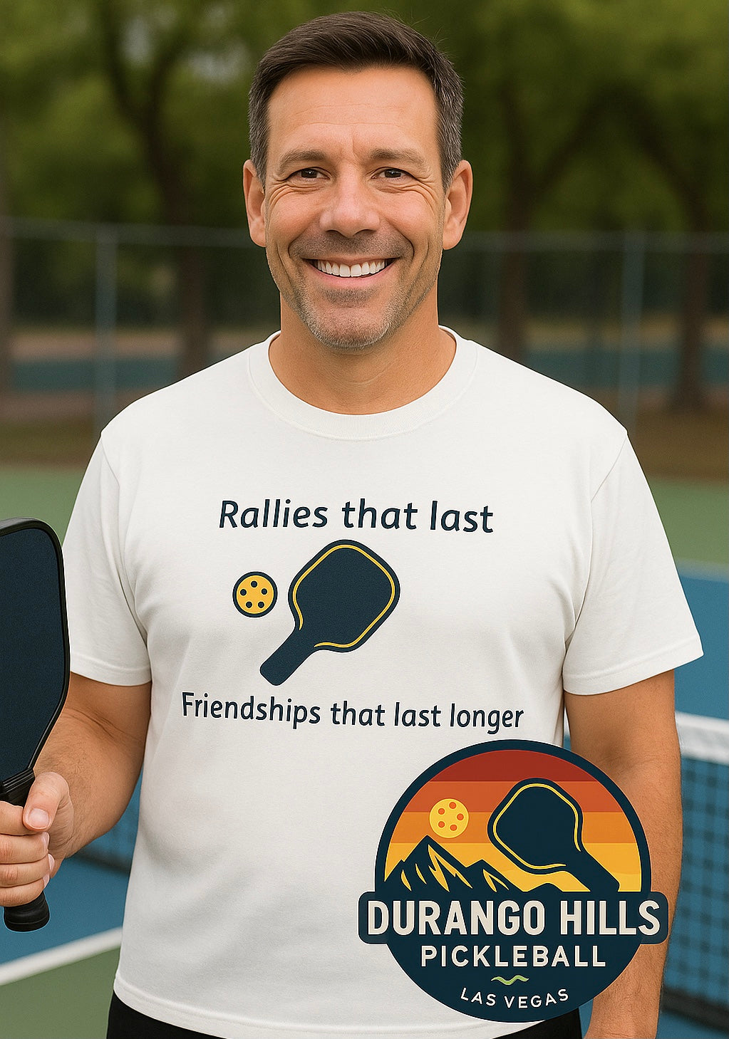 Rallies That Last, Friendships that Last Longer Pickleball T-Shirt Tee | Durango Hills Pickleball Club | 5 colors -  100% polyester