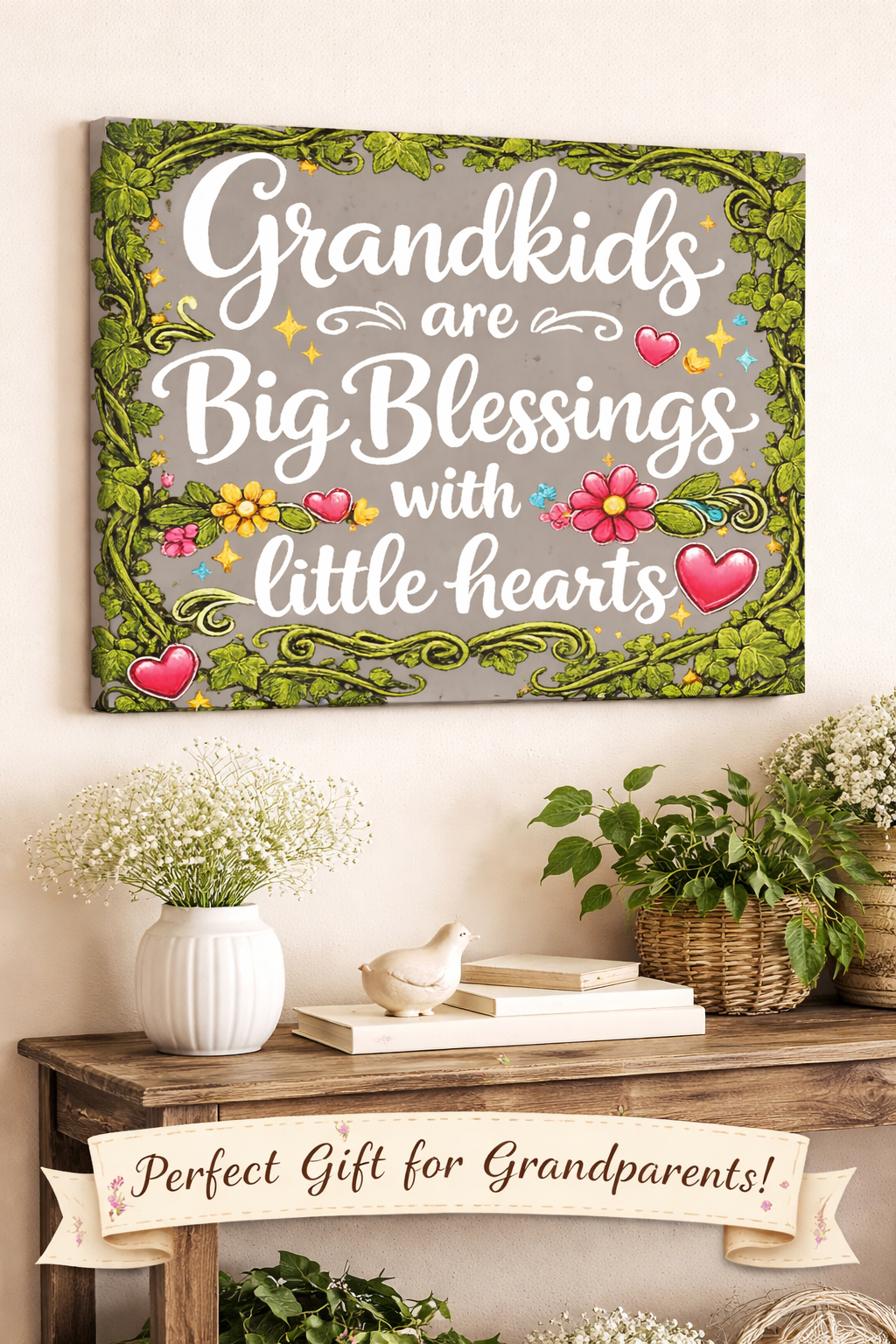 Grandkids Are Big Blessings Canvas | Grandparent Wall Art | Gift for Grandma Grandpa | 24 x 20