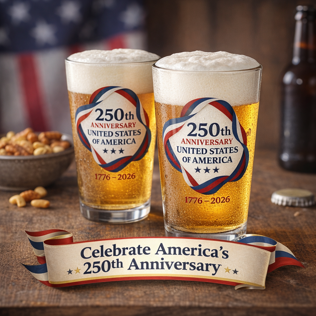 250th Anniversary USA Pint Glass | America 1776-2026 Patriotic Beer Glass | Semiquincentennial Gift | 16oz Pint Glass