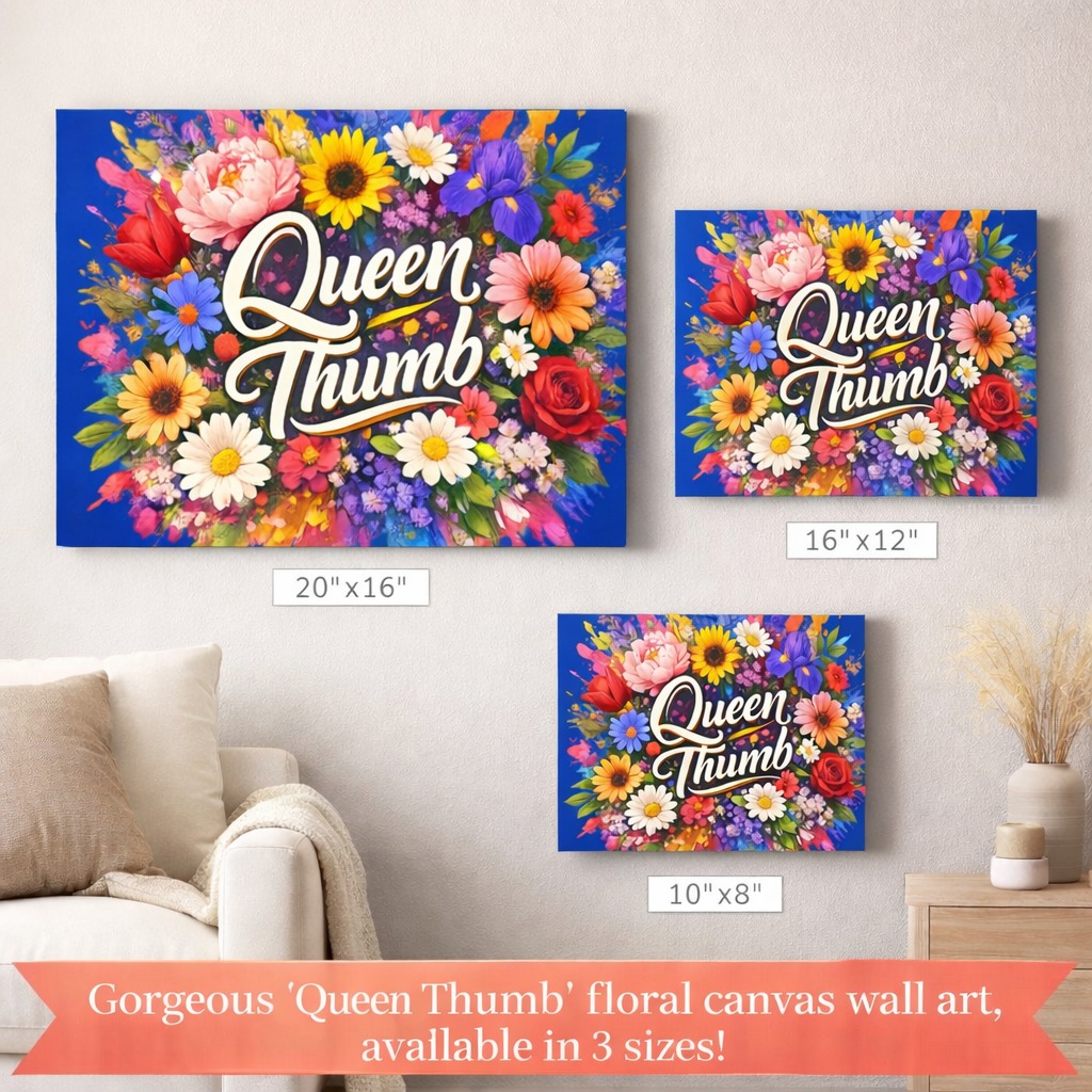 Queen Thumb Floral Canvas Wall Art | Colorful Flower Canvas Print | Gardener Gift | Botanical Living Room Decor | Blue Wall Art | 3 sizes