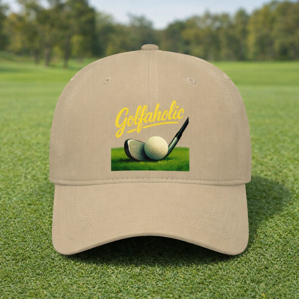 Golfaholic Hat | Funny Golf Lover Dad Cap | Golf Gift for Men | Adjustable Beige Golf Cap | Golfer Birthday Gift | 4 colors