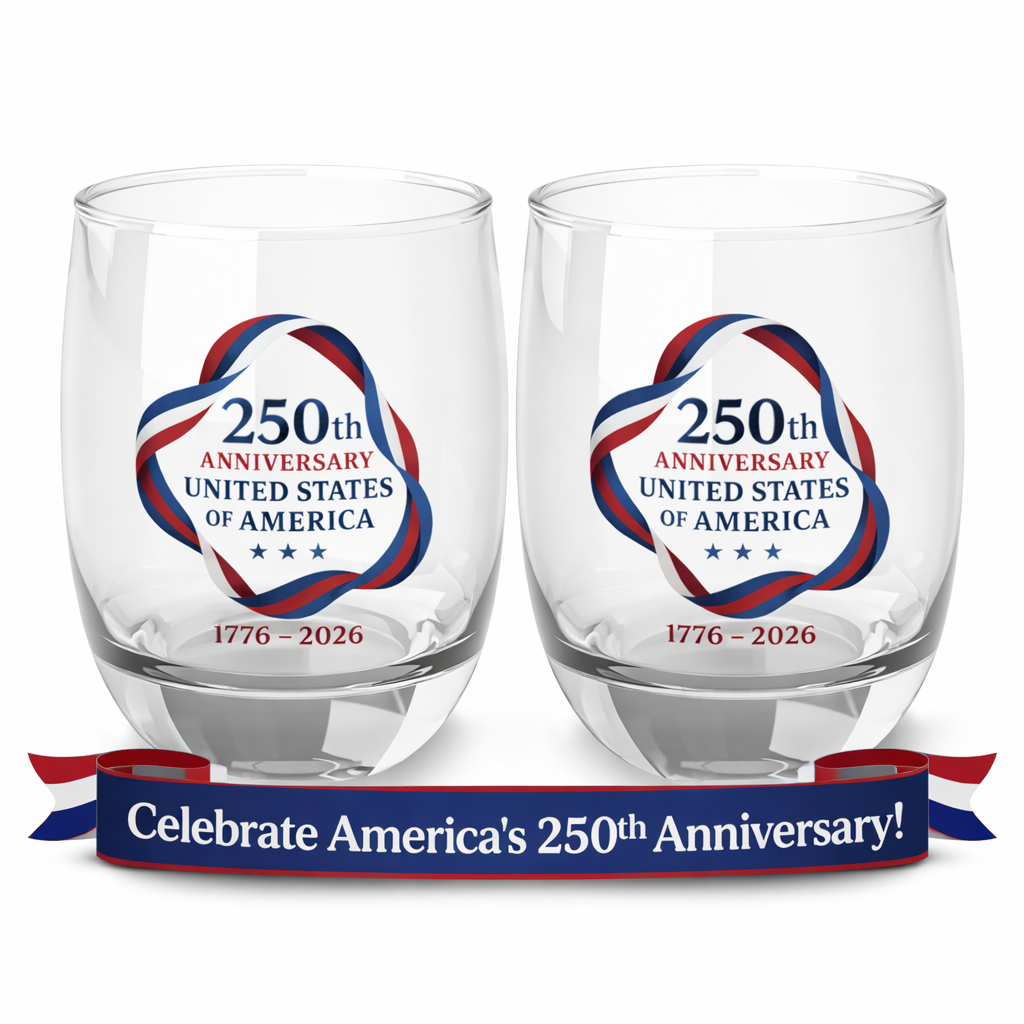 250th Anniversary USA Whiskey Glass | Patriotic 1776-2026 Commemorative Rocks Glass | America 250 Gift