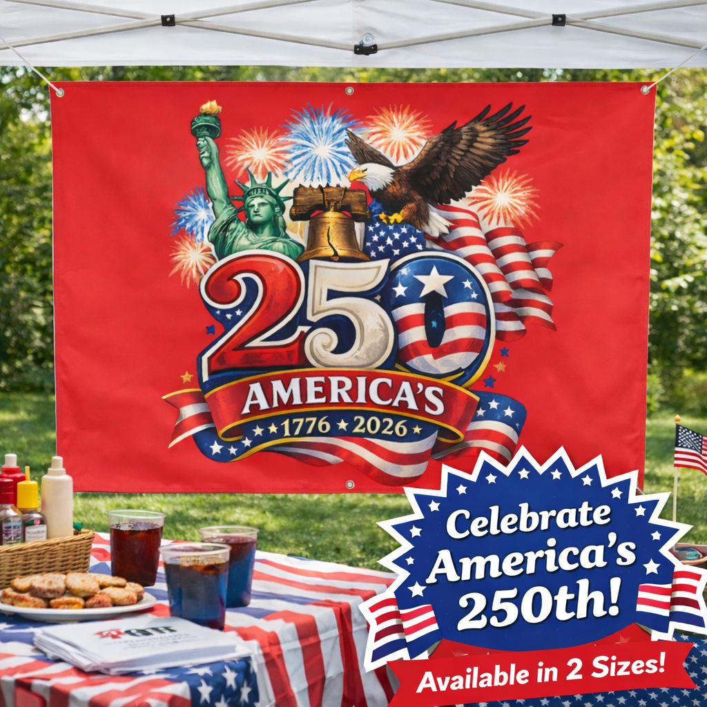America 250 Banner | Patriotic 250th USA Anniversary Vinyl Banner |  Fourth of July Party Decoration | Patriotic Event Banner | 2 sizes