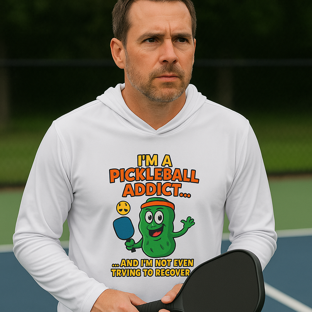 Men's Sports Warmup Hoodie-Pickleball Addict Graphic-100% polyester Moisture Wicking UPF 50 Lightweight