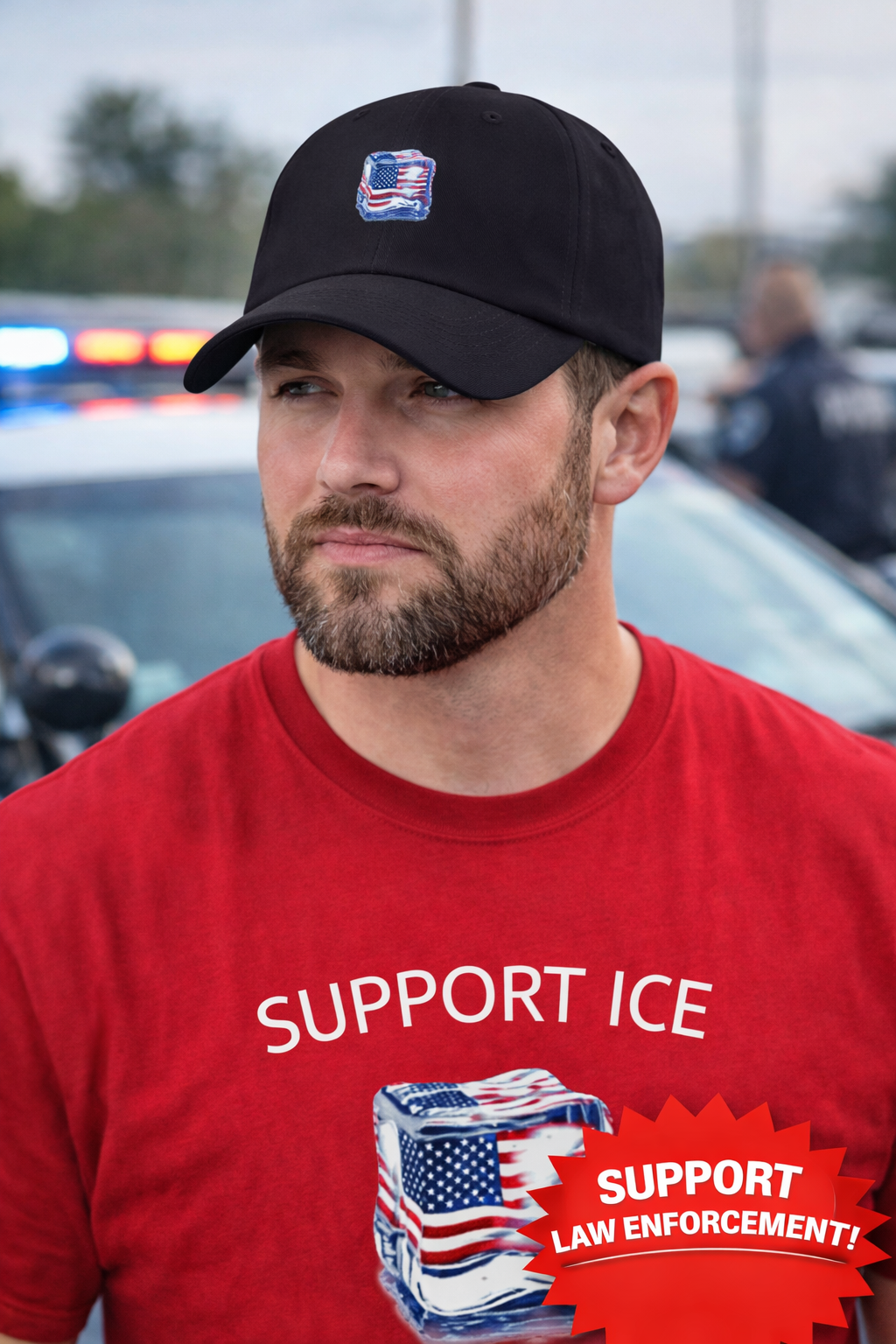 Support ICE-Flag Cube Emoji Cap | Law Enforcement Support Graphic standing with ICE | No text, just a Visual Symbol | 5 colors - 100% cotton
