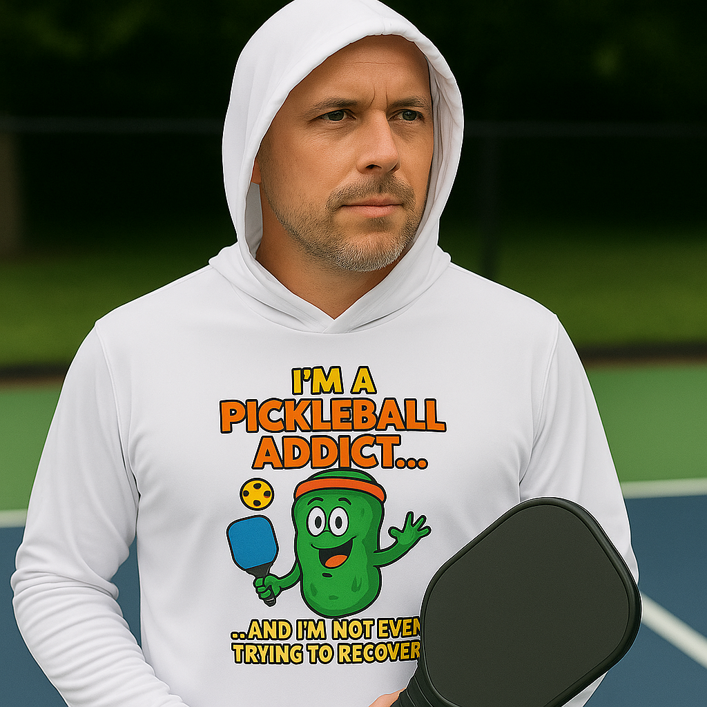 Men's Sports Warmup Hoodie-Pickleball Addict Graphic-100% polyester Moisture Wicking UPF 50 Lightweight