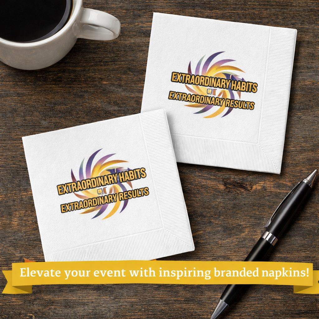Motivational Party Napkins | Extraordinary Habits Extraordinary Results | Corporate Event Napkins | (50 or 100 Count) 2 sizes