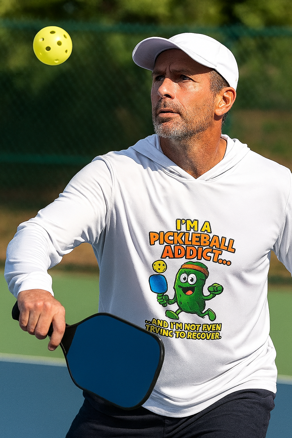 Men's Sports Warmup Hoodie-Pickleball Addict Graphic-100% polyester Moisture Wicking UPF 50 Lightweight