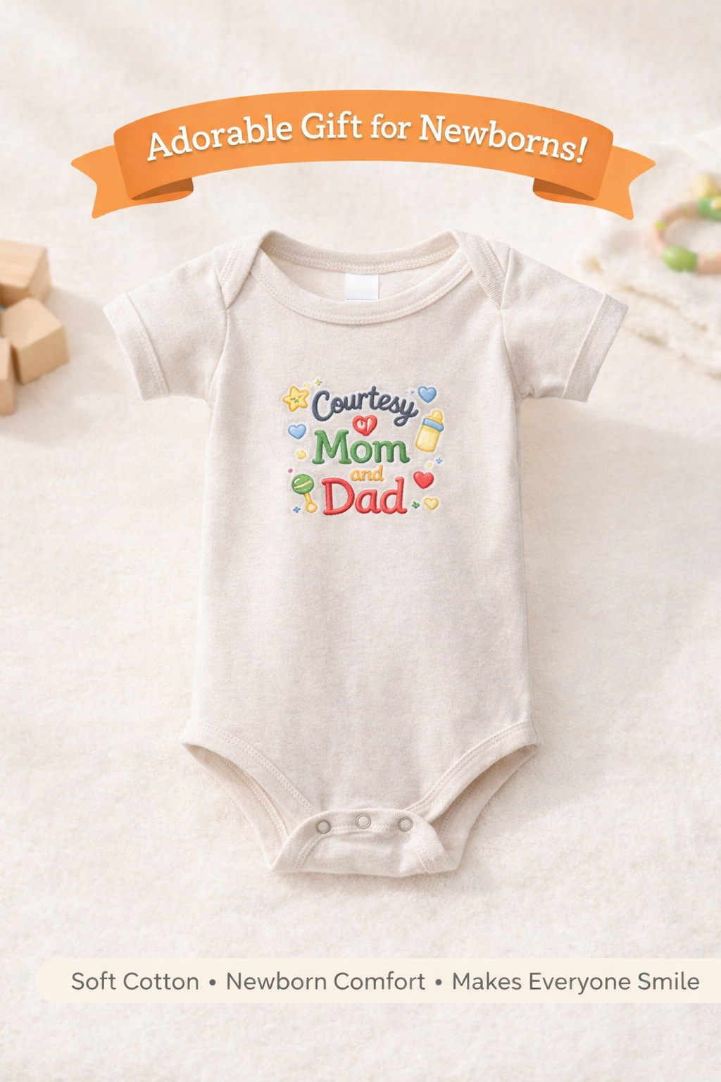 Courtesy of Mom and Dad Baby Onesie | Cute Baby Shower Gift | Infant Outfit for Boys or Girls | Baby Announcement Outfit | 7 colors