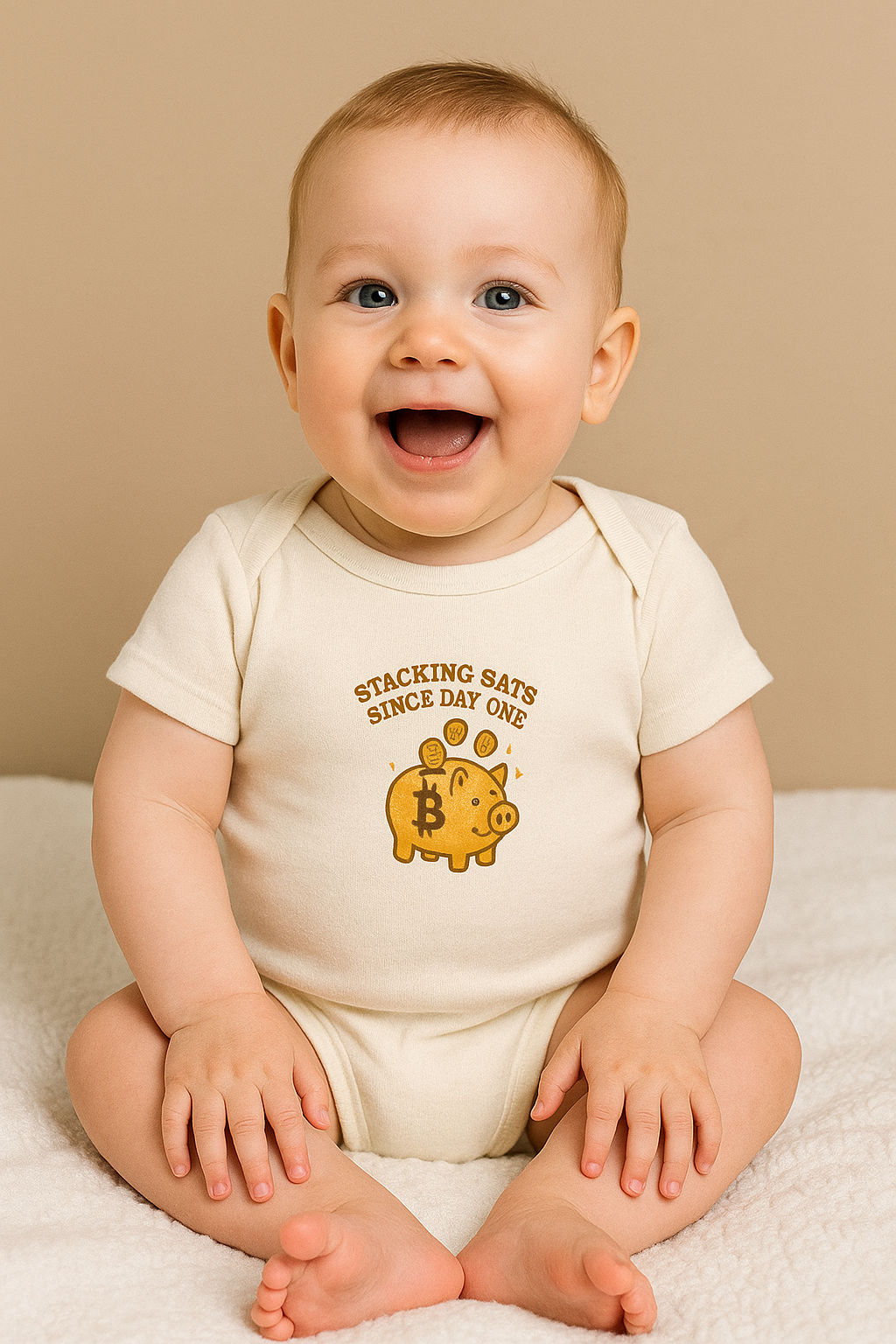 Bitcoin Baby Onesie | Stacking Sats Since Day One | Cute Crypto Piggy Bank Bodysuit | 6 colors - 100% cotton