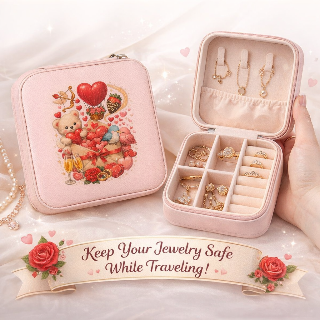 Travel Jewelry Box | Compact Jewelry Organizer | Gift for Girlfriend, Wife, Mom | Valentines Day Gift | Bridesmaid or Mothers Day Gift
