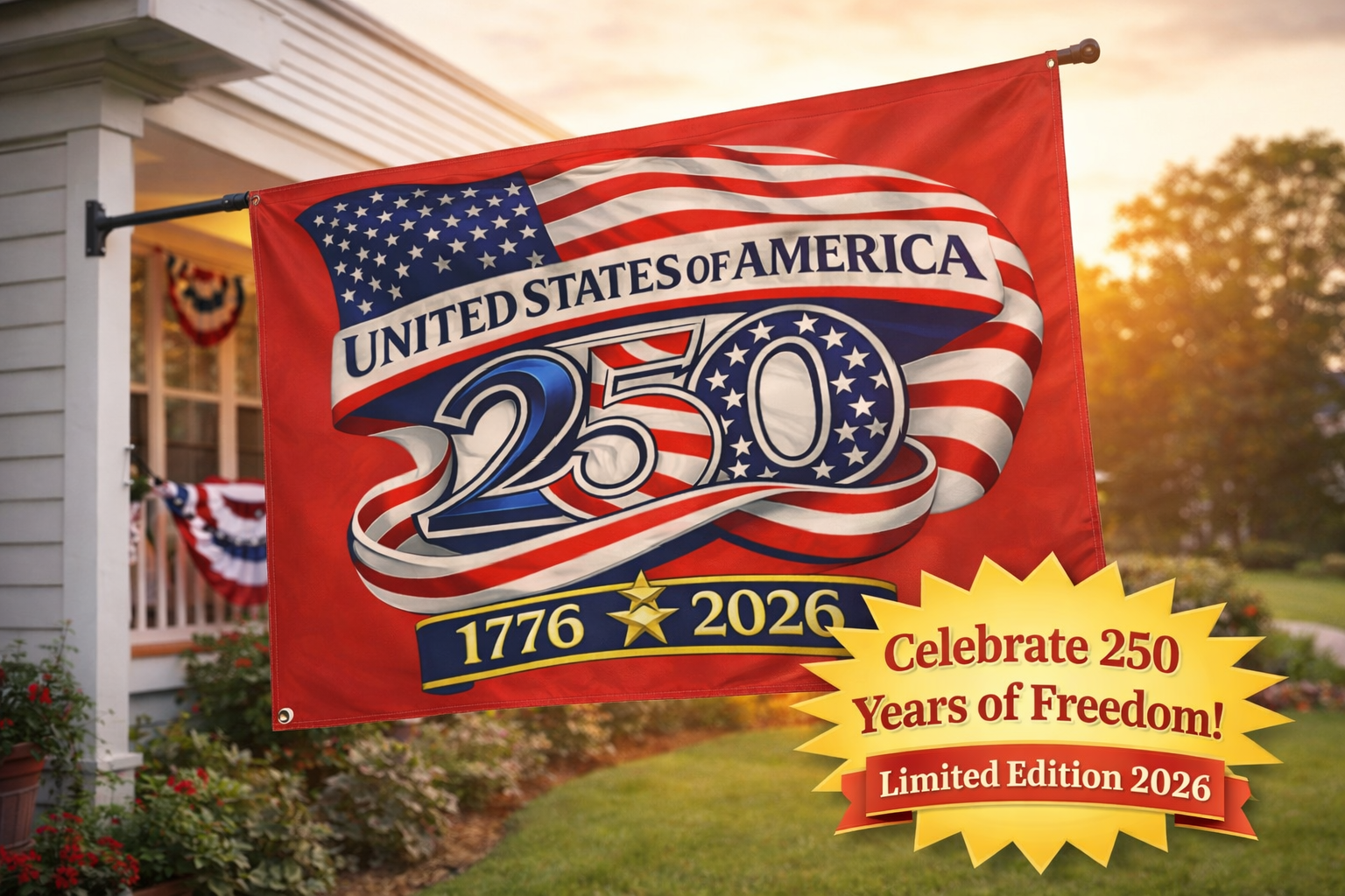 USA 250th Anniversary Flag 3' x 5' Double Sided | 1776-2026 Patriotic Outdoor Banner | Polyester Flag with Grommets