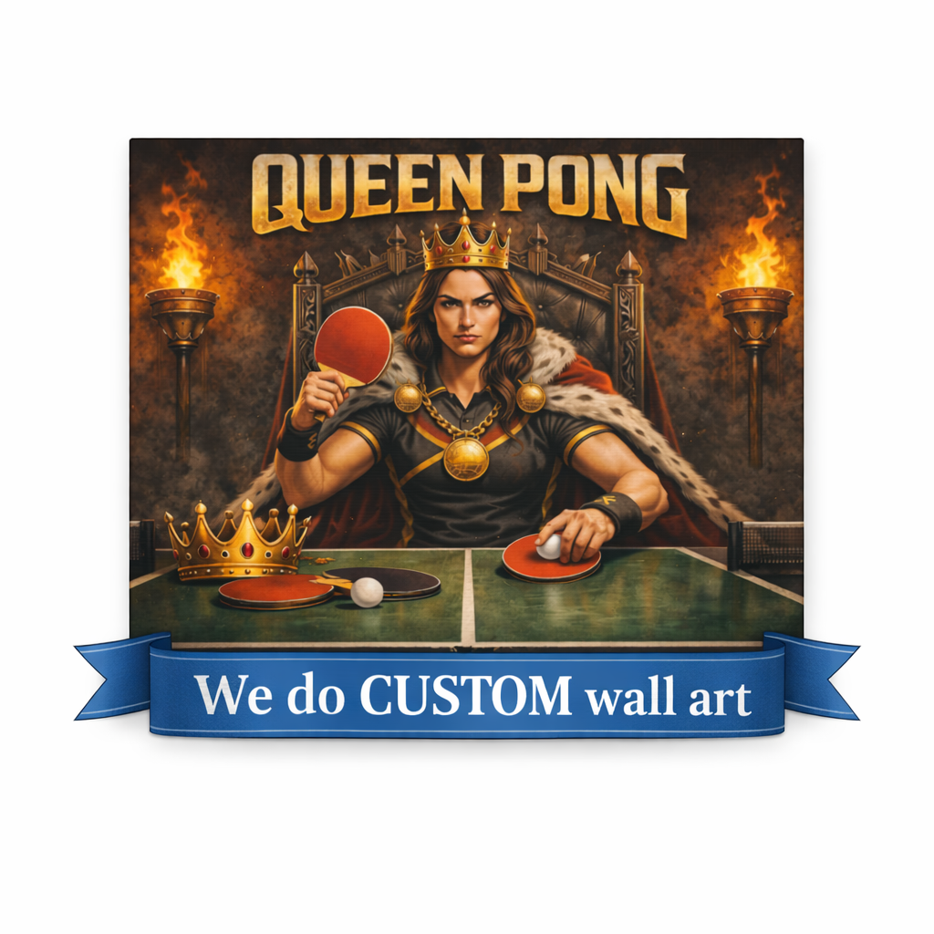 Queen Pong Table Tennis Canvas | Stretched Canvas Wall Art | Game Room Decor 10 x 8