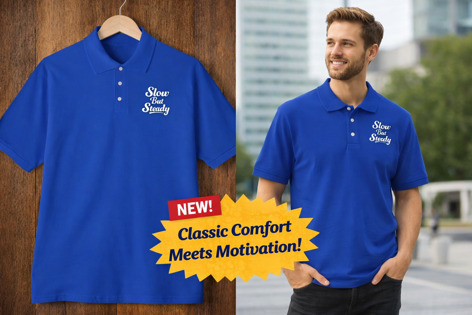 Slow But Steady Polo Shirt | Motivational Polo | Casual Graphic Polo | Gift for Him | Comfortable Everyday Shirt | 6 colors - 100% cotton