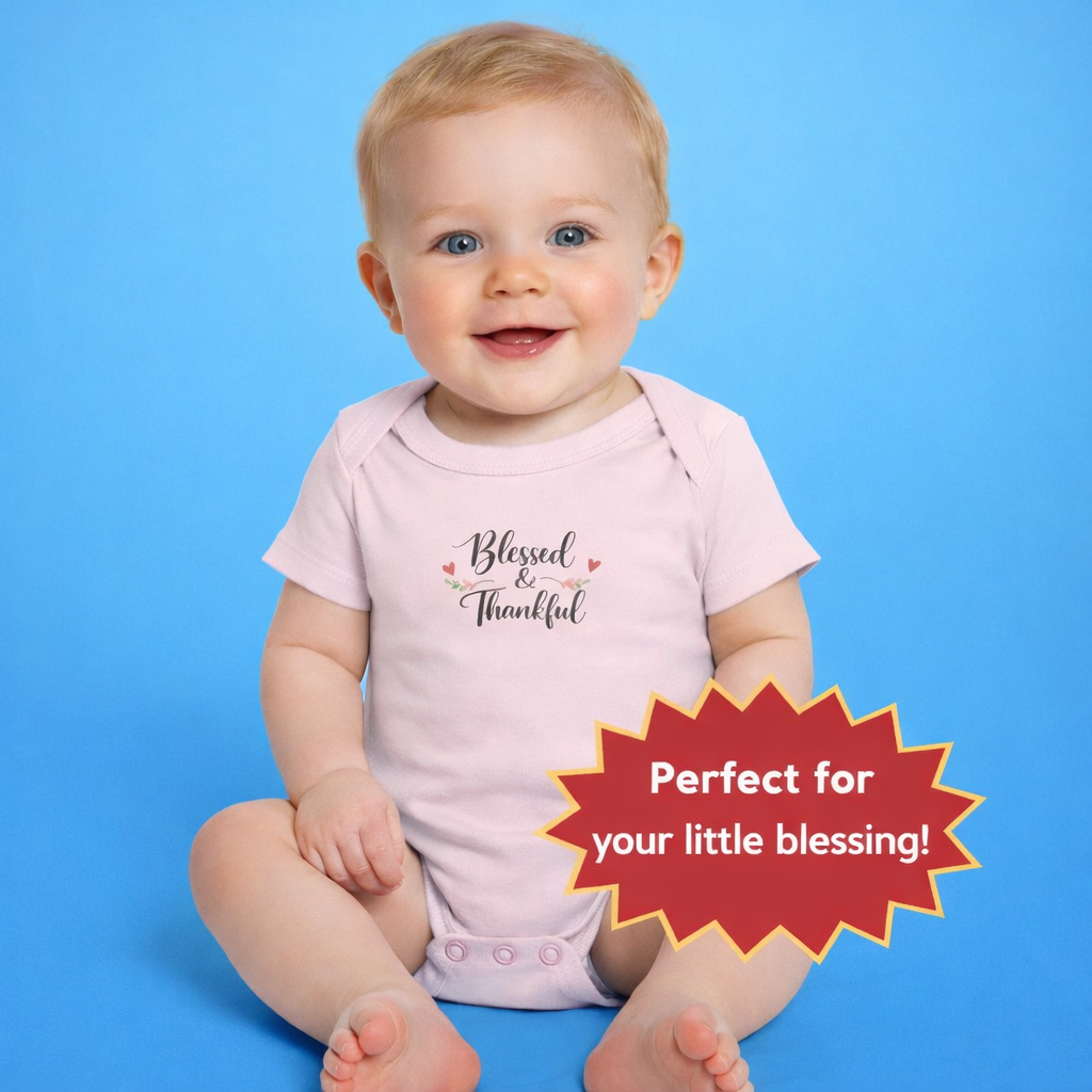 Blessed & Thankful Baby Onesie | Cute Christian Baby Bodysuit | Faith Baby Shower Gift | Religious Infant Clothes | 7 colors - 100% cotton