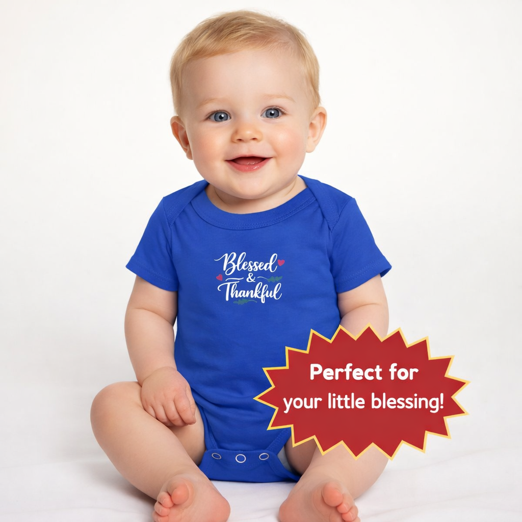 Blessed & Thankful Baby Onesie | Cute Christian Baby Bodysuit | Faith Baby Shower Gift | Religious Infant Clothes | 7 colors - 100% cotton