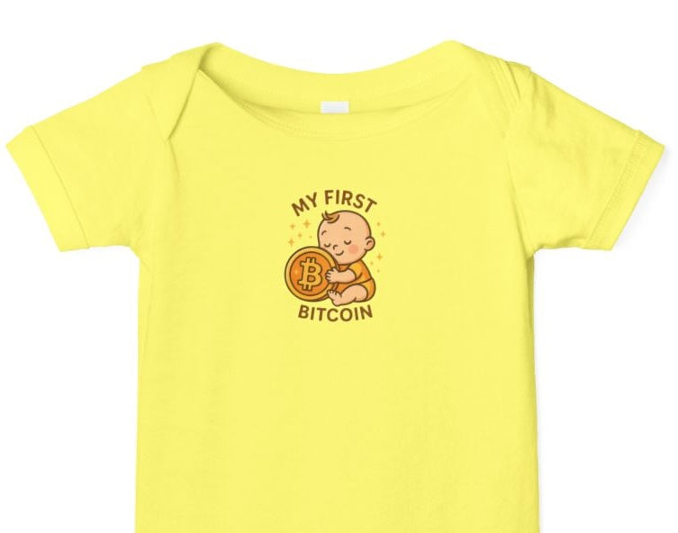 My First Bitcoin Baby Onesie | Cute Crypto Infant Bodysuit | Future Bitcoiner Gift | 6 colors - 100% cotton