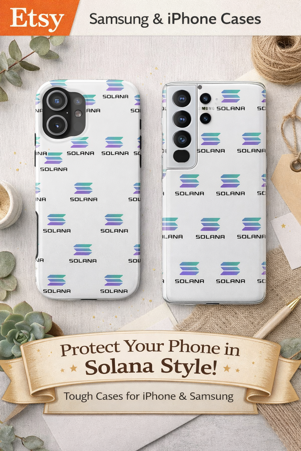 Solana Tough Phone Case | Crypto Phone Case | iPhone and Samsung Case | Glossy Protective Cover | SOL Phone Case