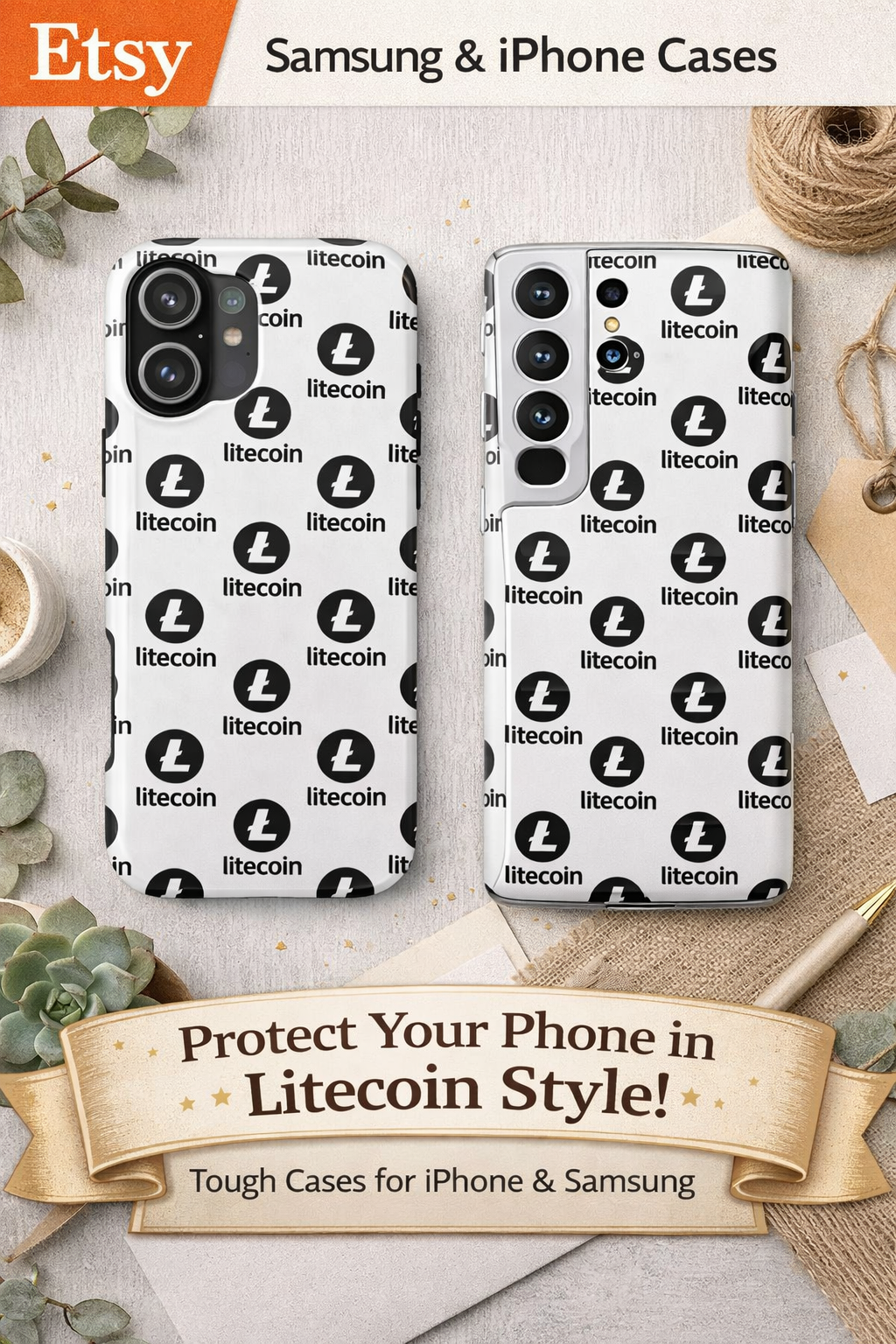 Litecoin Tough Phone Case | Crypto iPhone Case | Samsung Galaxy Case | Litecoin Logo Phone Cover | Glossy Protective Case