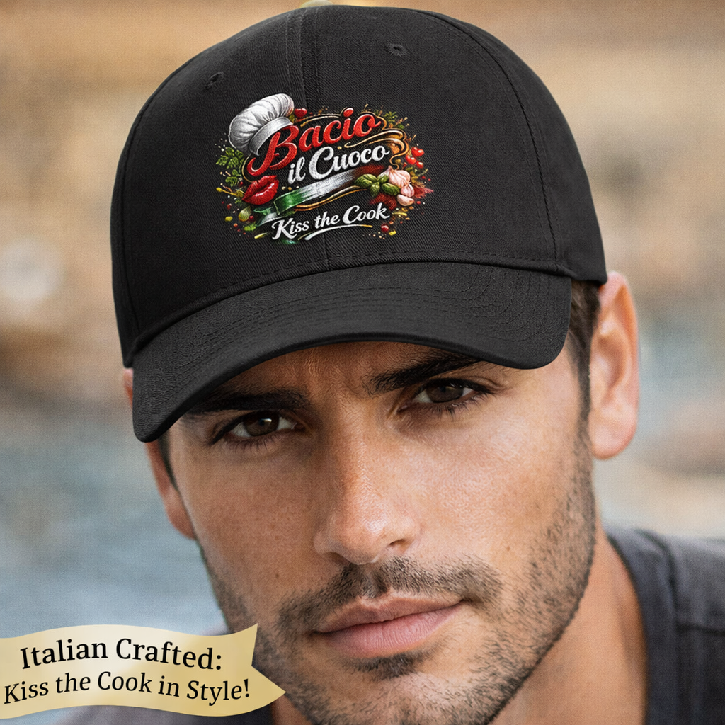 Bacio il Cuoco Hat, Kiss the Cook Cap | Italian Chef Hat | Funny Italian Dad Hat | Gift for Cook | 3 colors - 100% cotton