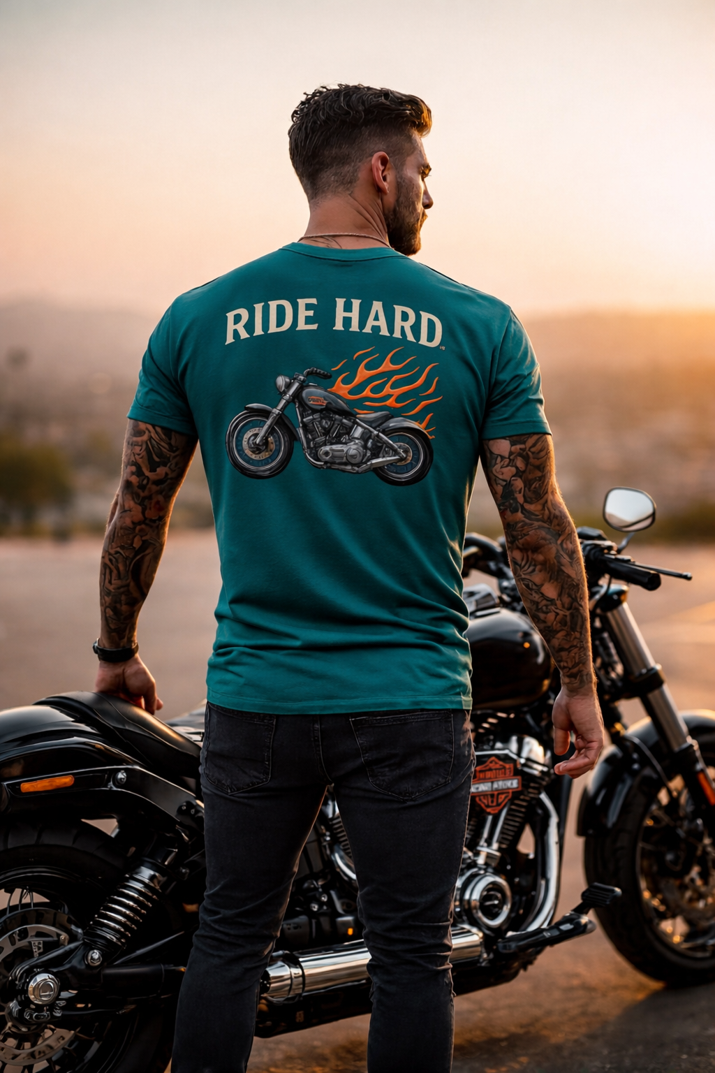 Ride Hard Motorcycle Tee | Harley Inspired Biker Shirt | Badass Motorcycle T-Shirt | 7 colors - 100% cotton