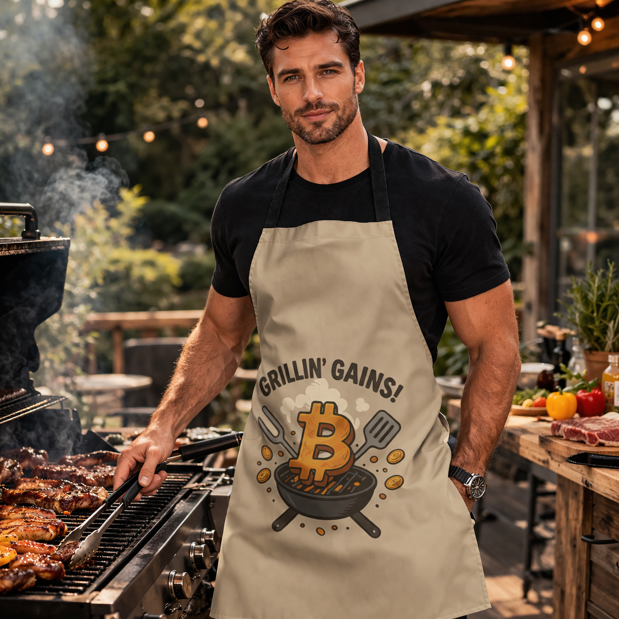 Grillin Gains Bitcoin Apron. Fire up the Grill and your Crypto Spirit