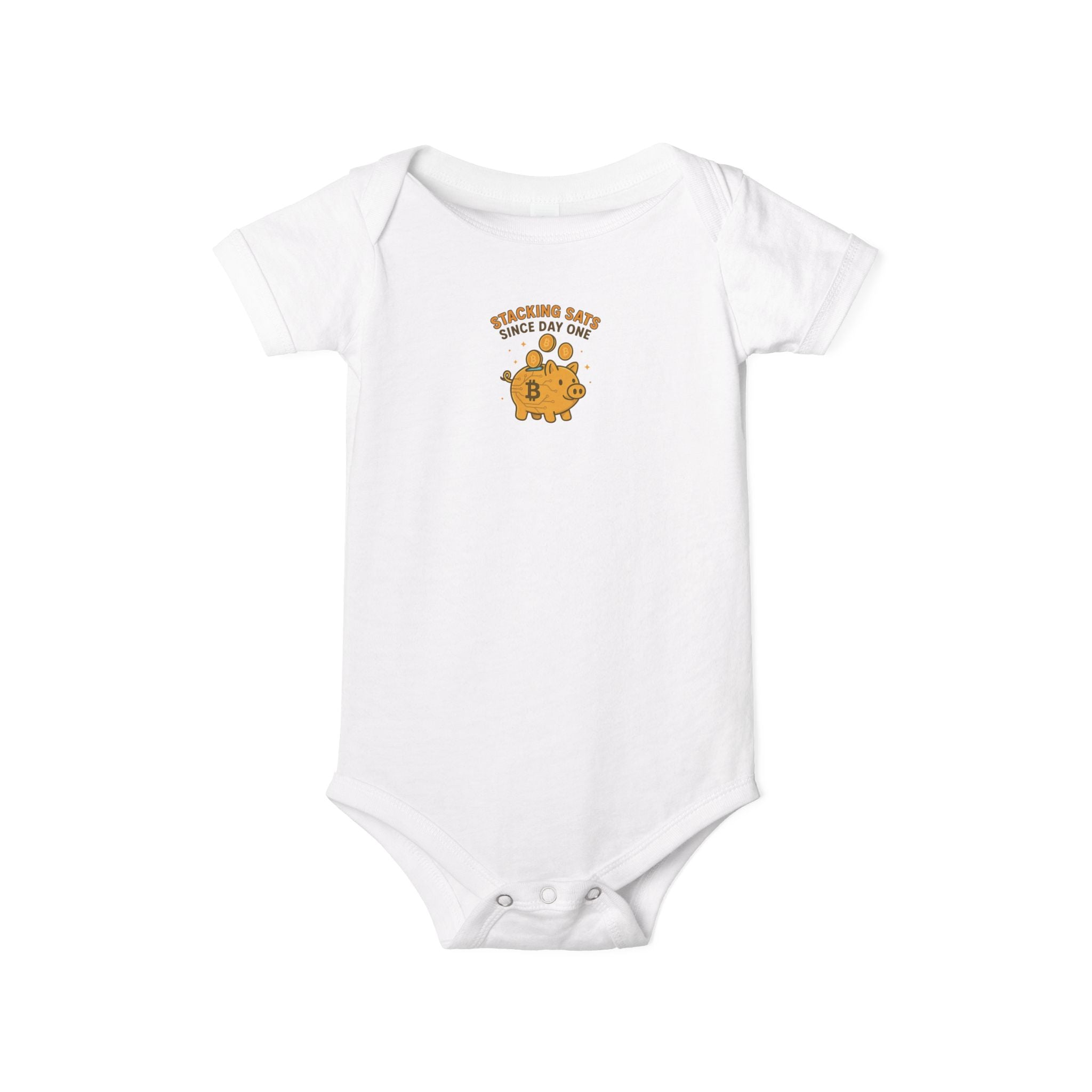 Bitcoin Baby Onesie | Stacking Sats Since Day One | Cute Crypto Piggy Bank Bodysuit | 6 colors - 100% cotton