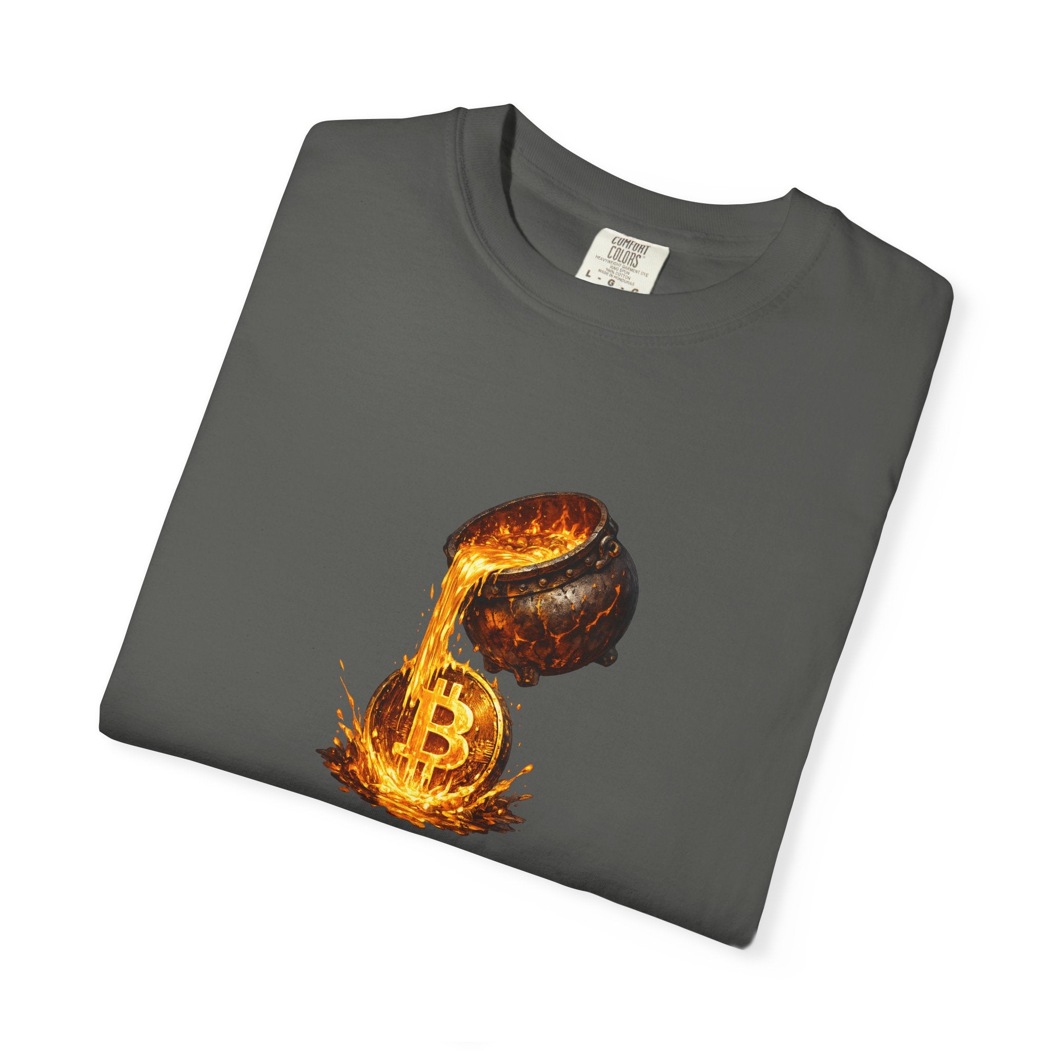 Molten Bitcoin Pour Tshirt | Crypto Lava Gold Graphic Tee | Bitcoin Investor Shirt | 7 colors - 100% cotton