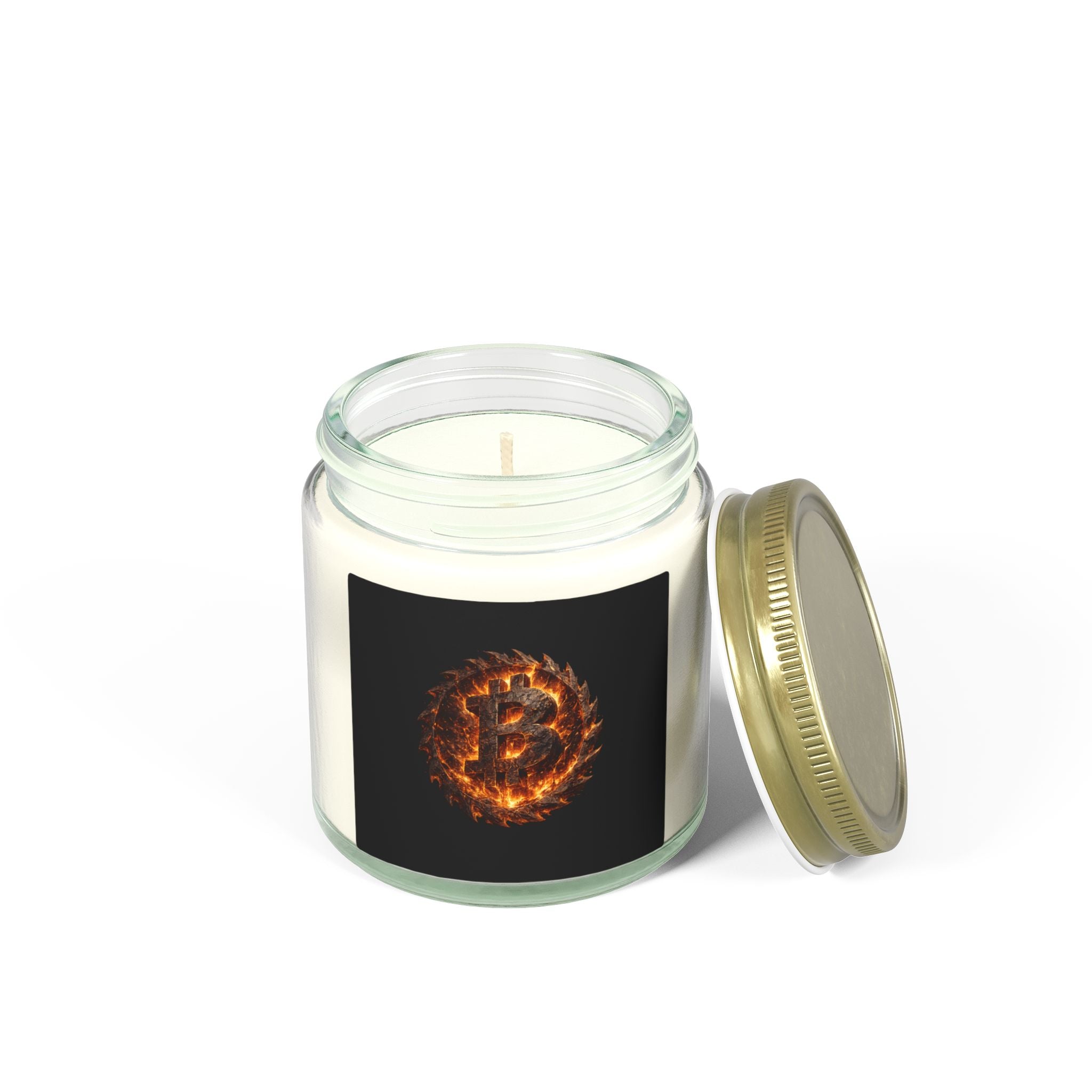 Fiery Bitcoin Logo Candle Coconut Apricot Wax Candle | 4oz 9oz