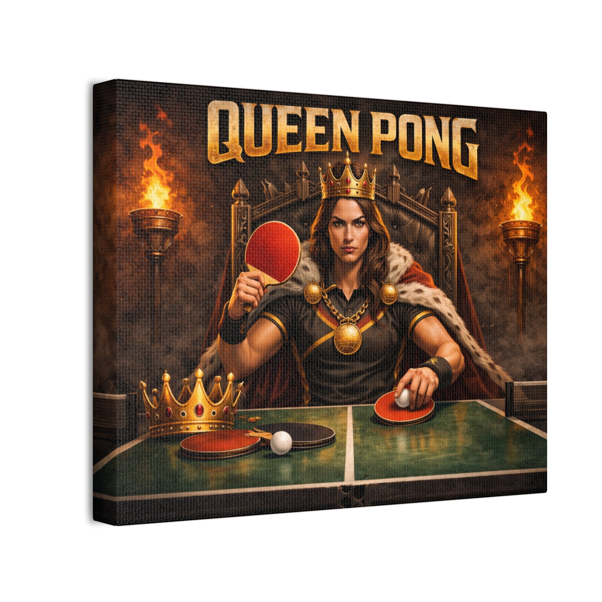 Queen Pong Table Tennis Canvas | Stretched Canvas Wall Art | Game Room Decor 10 x 8